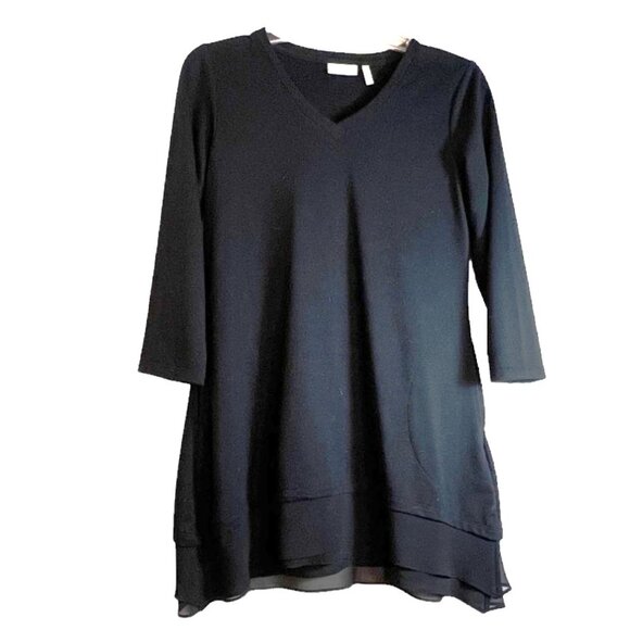 LOGO Lounge Black Jersey Knit V-Neck Tunic 3/4 Sleeve & Sheer Ruffle Bottom XXS - Picture 7 of 7